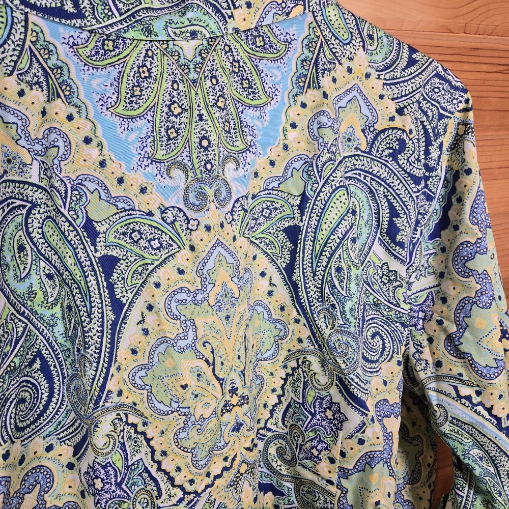 Chico's Cotton Button Up 3/4 Sleeve Shirt Paisley Blue Womens 3/XL Office - Picture 4 of 7